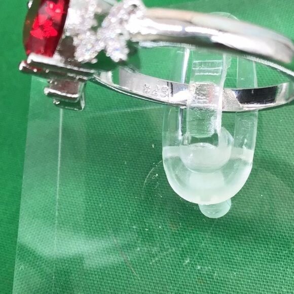 I Heart U Size 8 Red Glass Heart I Love You Sweetheart Valentine Ring SilverMark - Picture 2 of 7